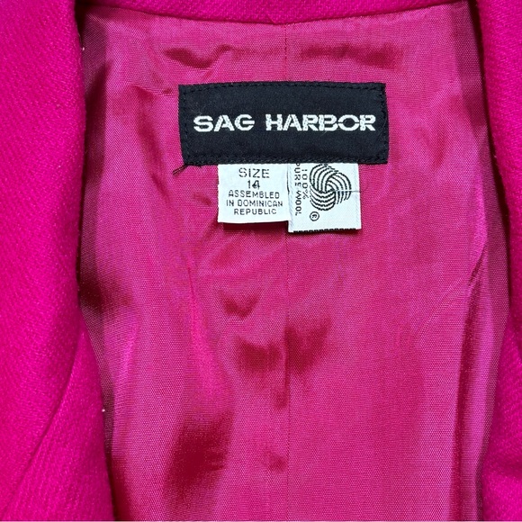{Sag Harbor} Vintage Hot Pink 100% Wool Oversized Blazer Suit Coat - Picture 3 of 4